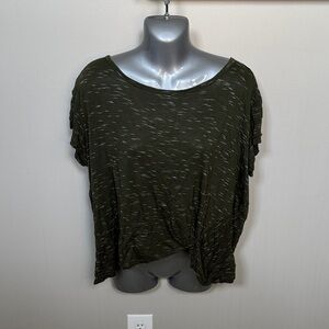 Wallpapher Olive Green Short Sleeve Knot-Front Tee